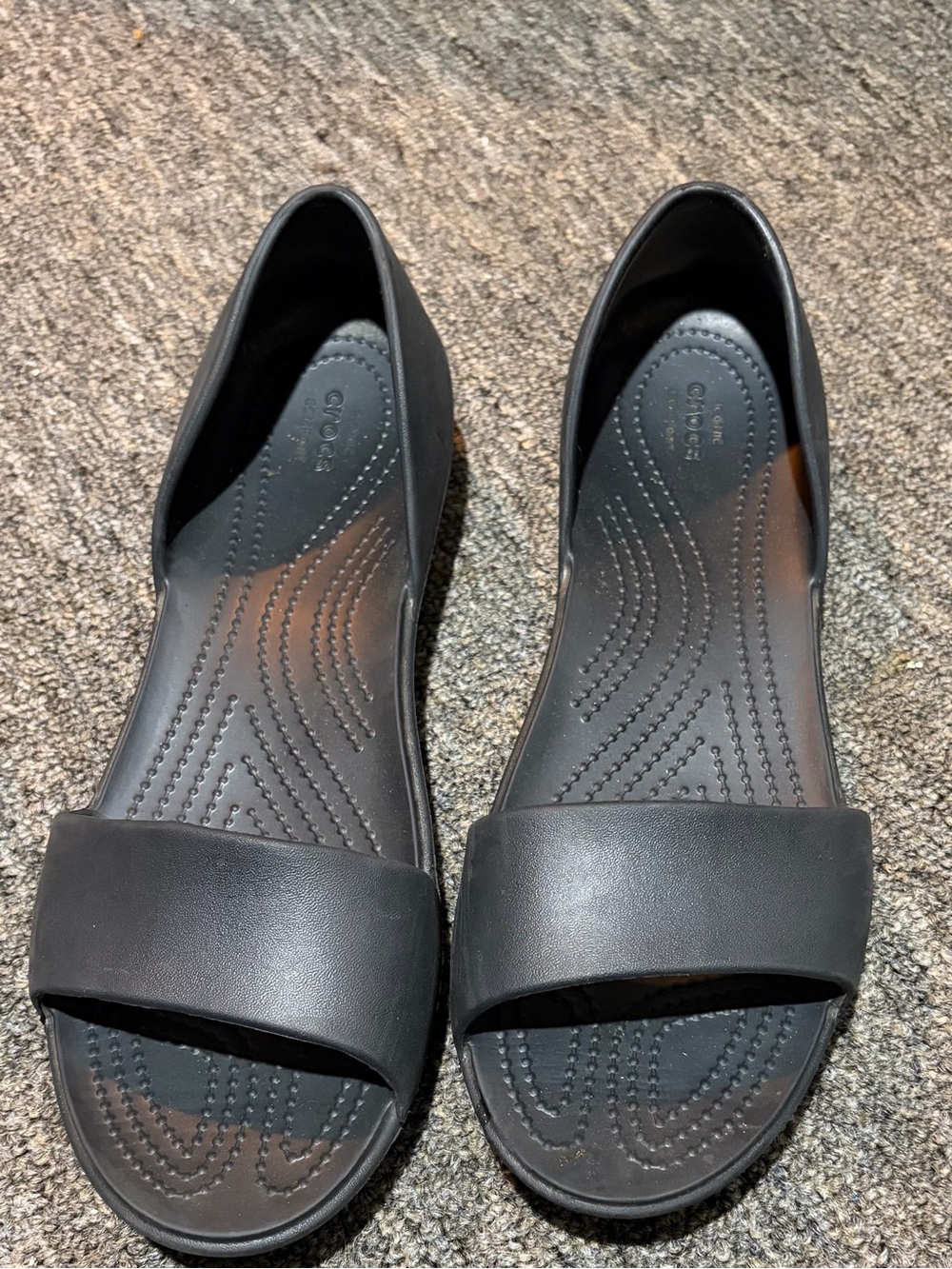 CROCS Women's Black Open-Toe Slip-On Flats